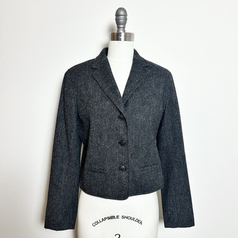 Vintage Lauren Ralph Lauren Petites 100% Wool Cropped Blazer Gray Women Size S/M